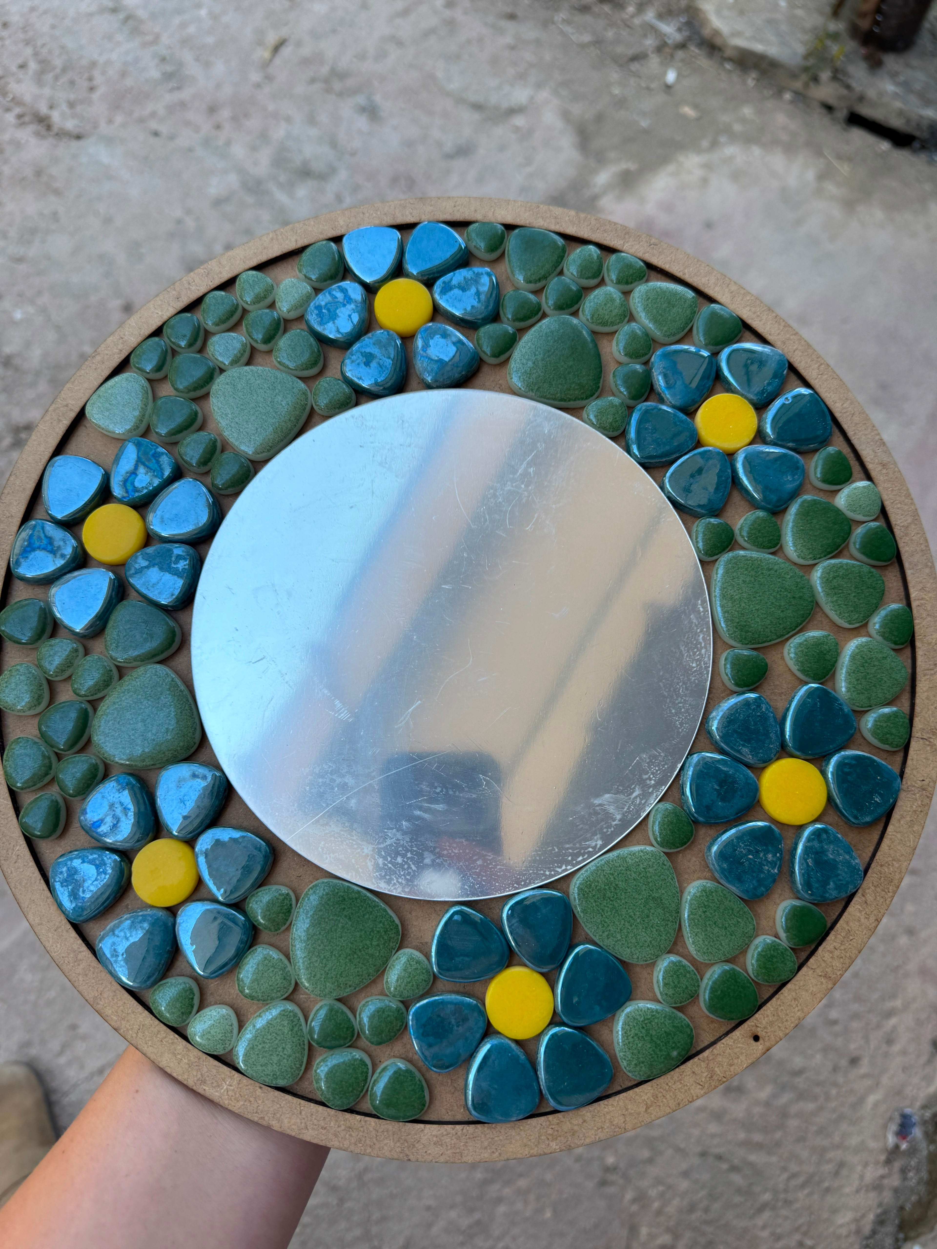 Yetişkin Mozaik Seti - 34x34cm Yuvarlak Pleksi Aynalı Yeşil Tonlar