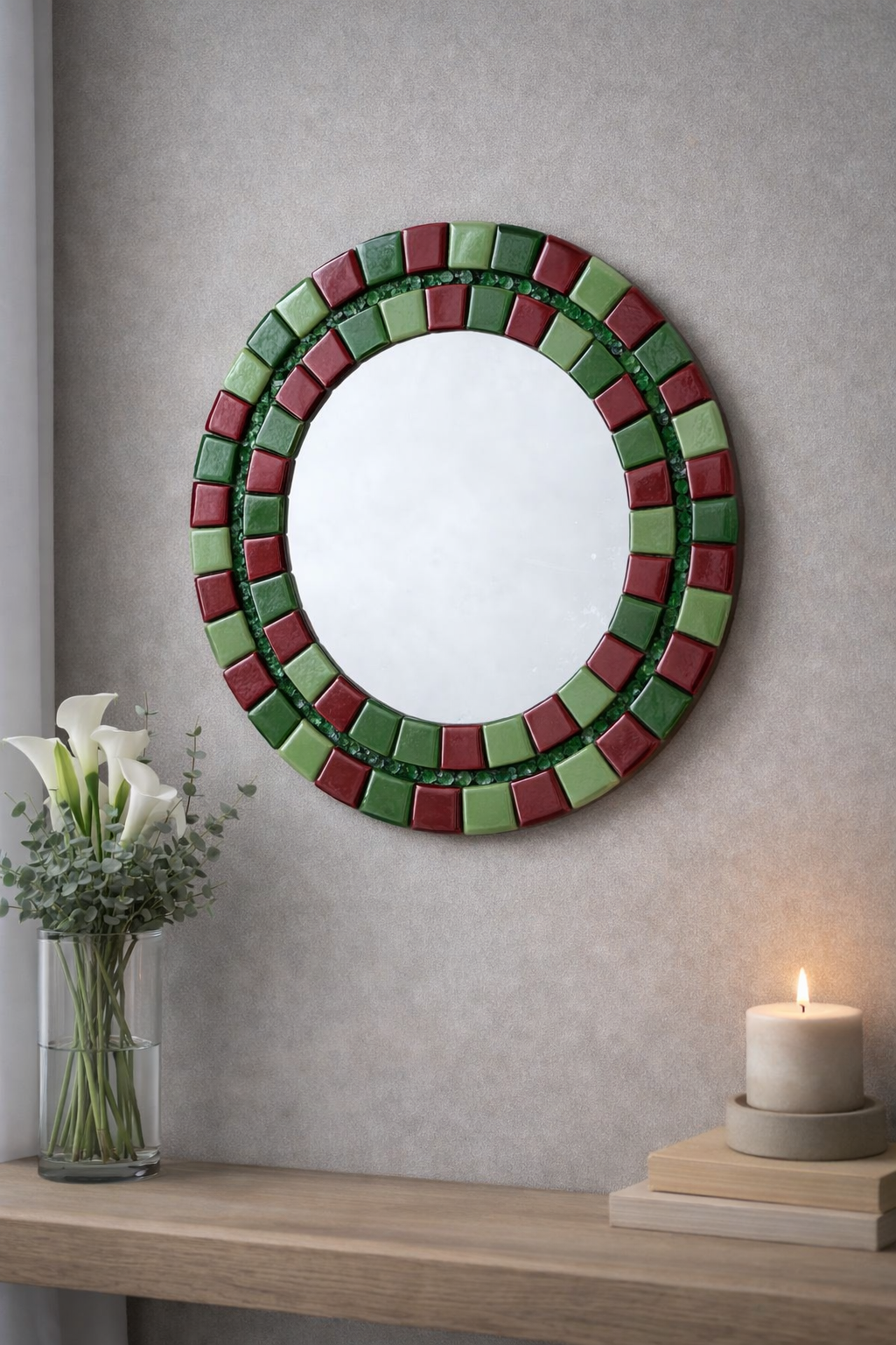 28x28cm Yuvarlak Pleksi Aynalı Yetişkin Set (Başlangıç Seviye)Yeşil-Kırmızı