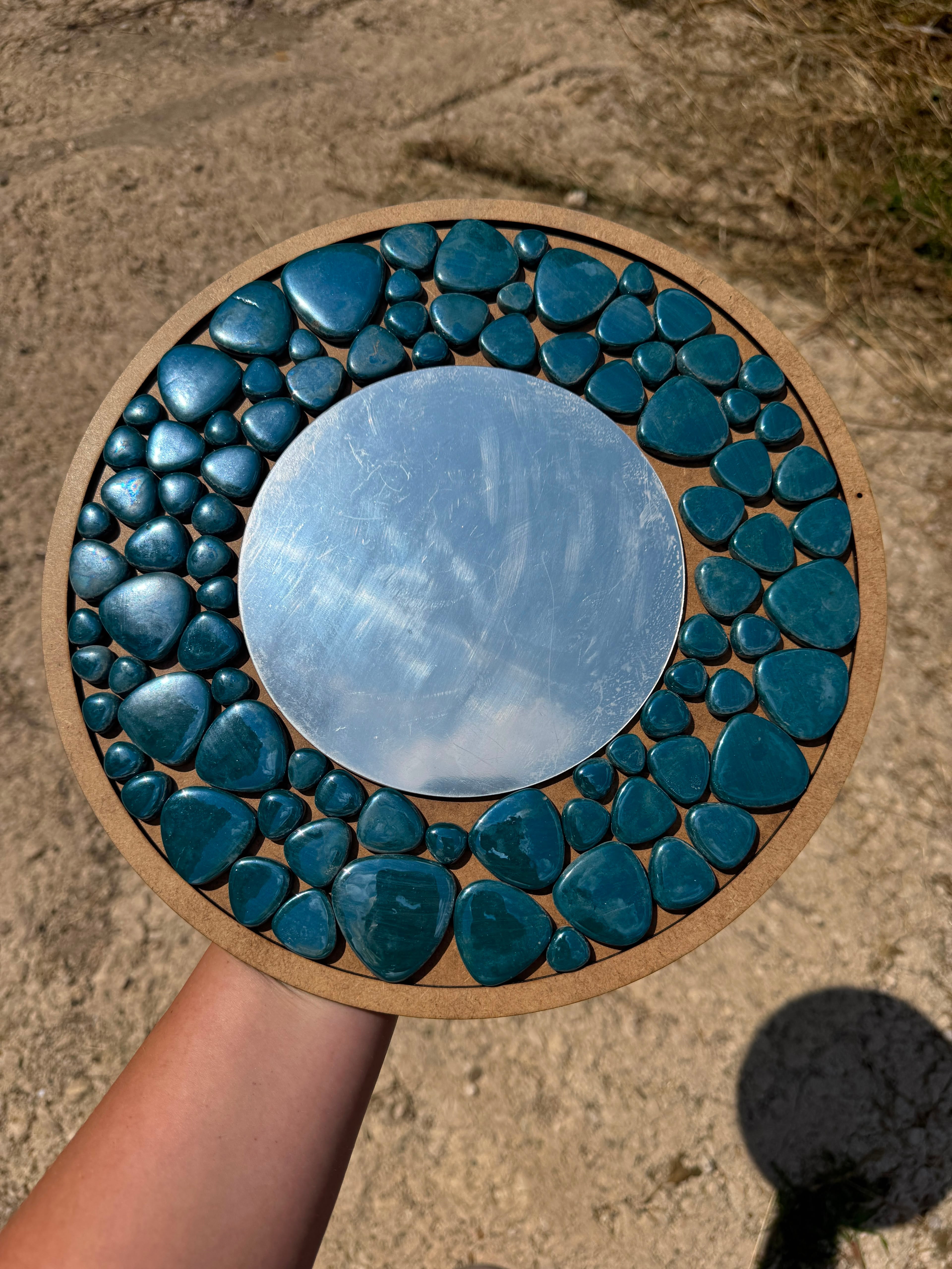 Yetişkin Mozaik Seti - 34x34cm Yuvarlak Pleksi Aynalı Turkuaz