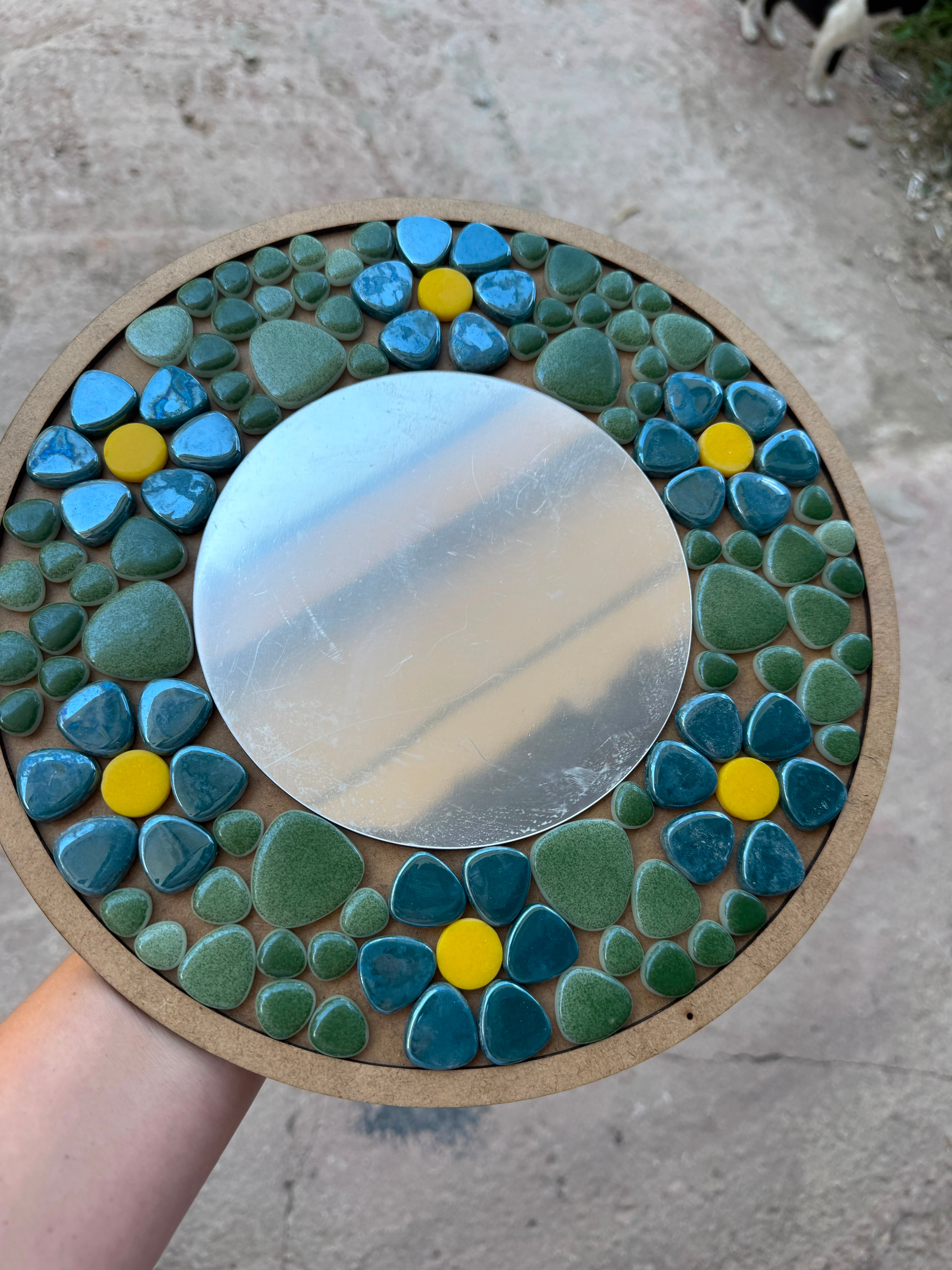 Yetişkin Mozaik Seti - 34x34cm Yuvarlak Pleksi Aynalı Yeşil Tonlar