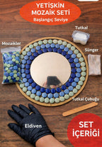 Yetişkin Mozaik Seti - 34x34cm Yuvarlak Pleksi Aynalı Mavi Tonlar