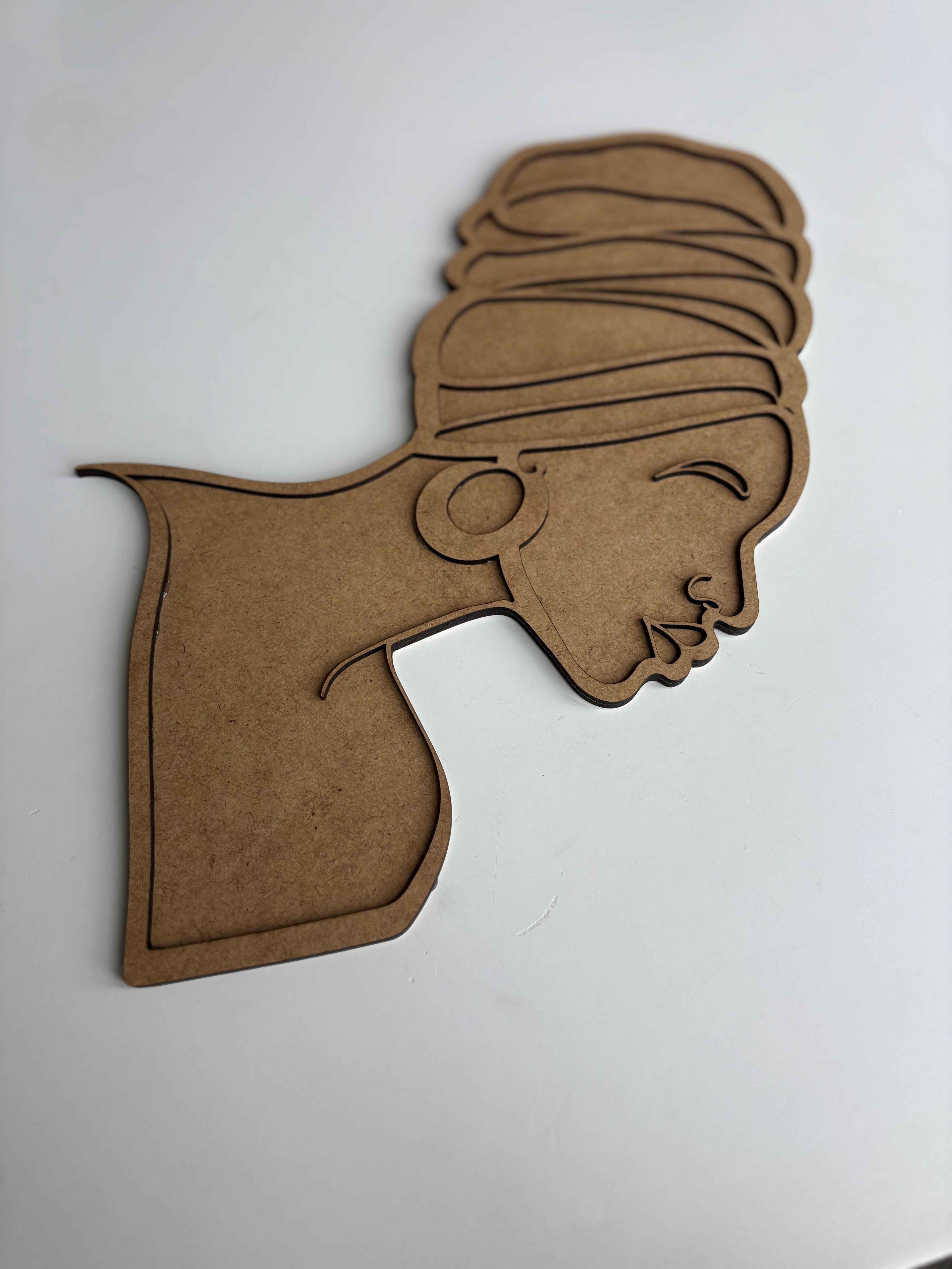37x19cm Afro Silüet Ham Ahşap