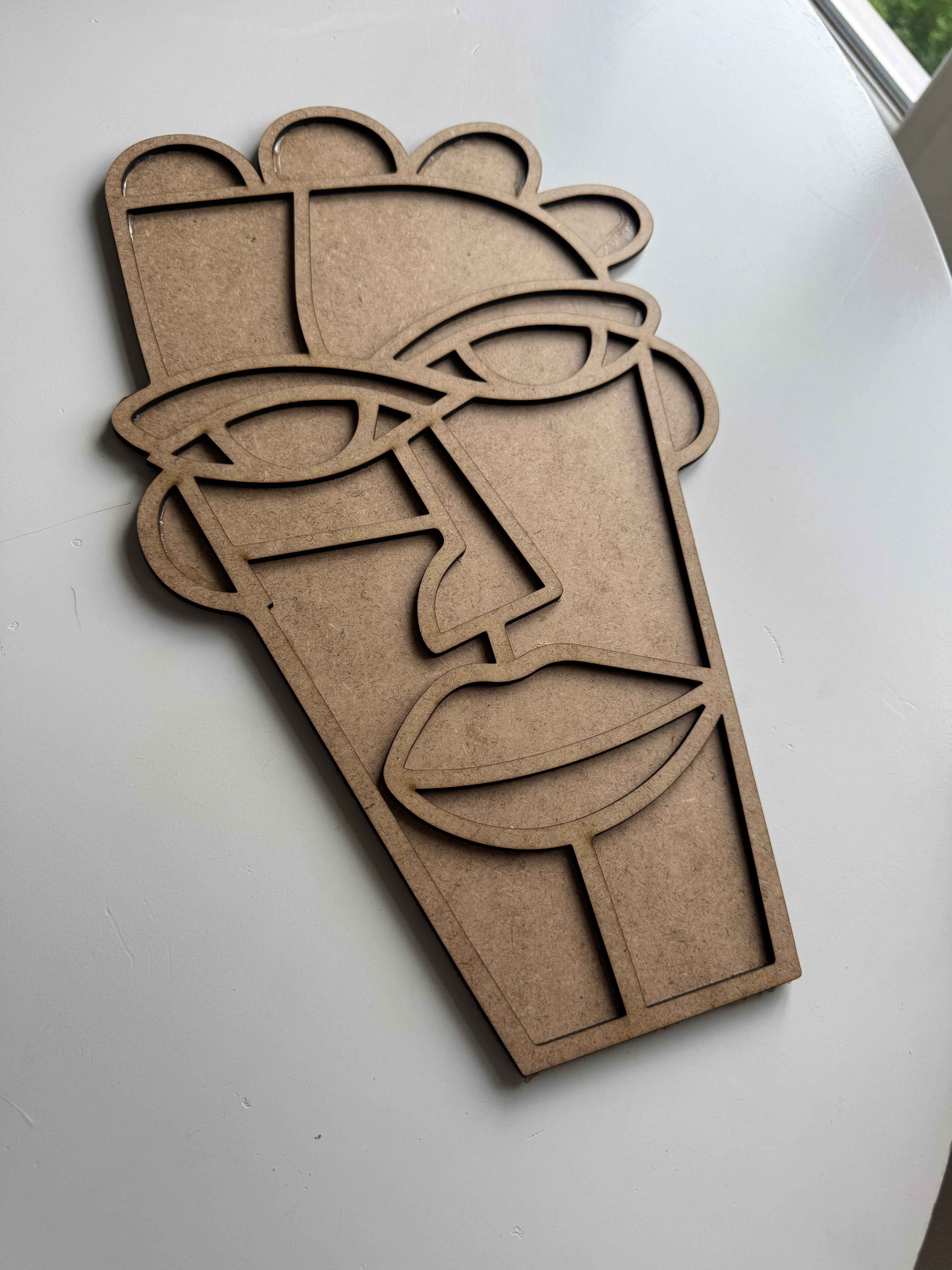 38x22cm Soyut Yüz Figür Ham Ahşap