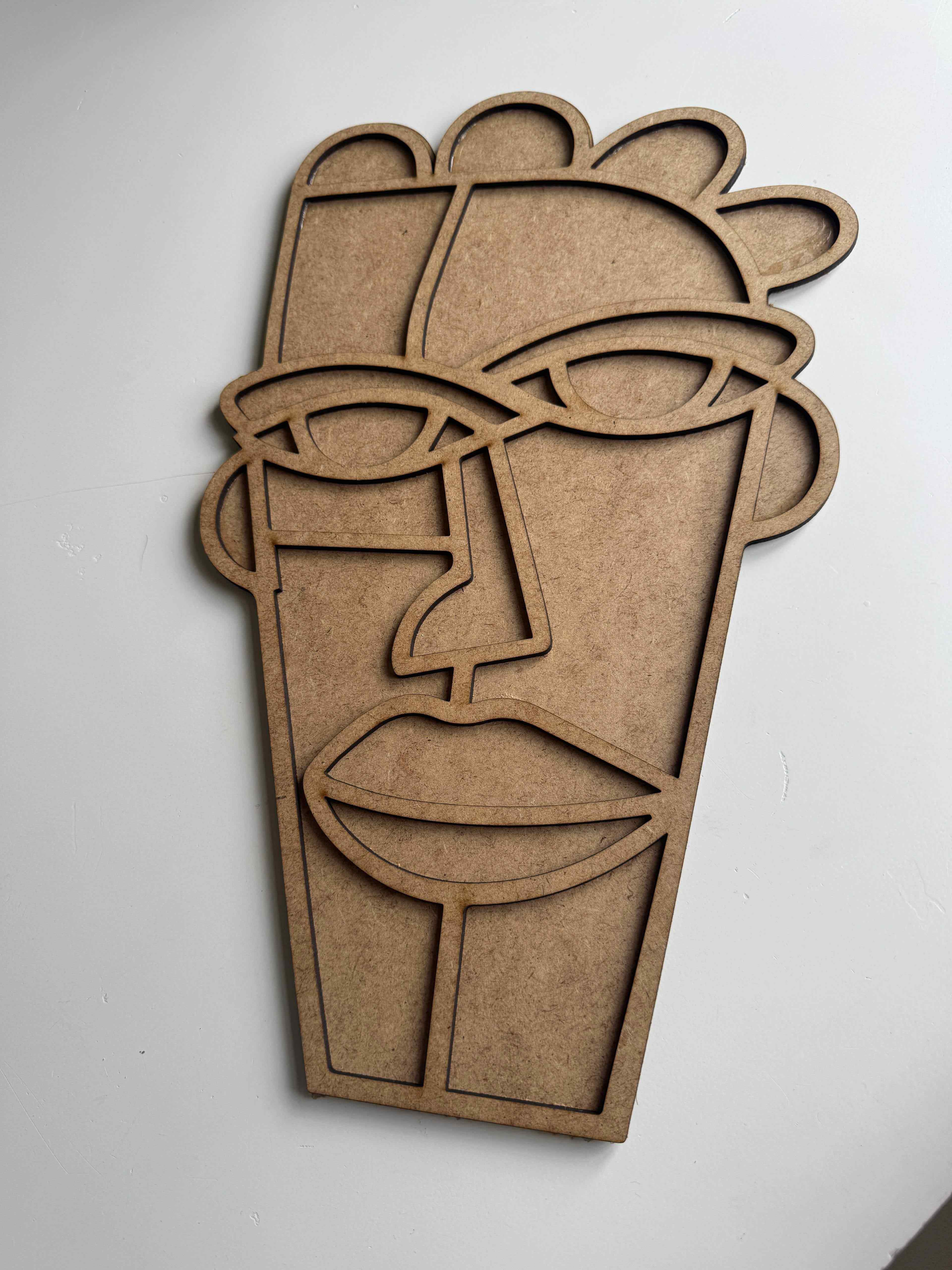 38x22cm Soyut Yüz Figür Ham Ahşap
