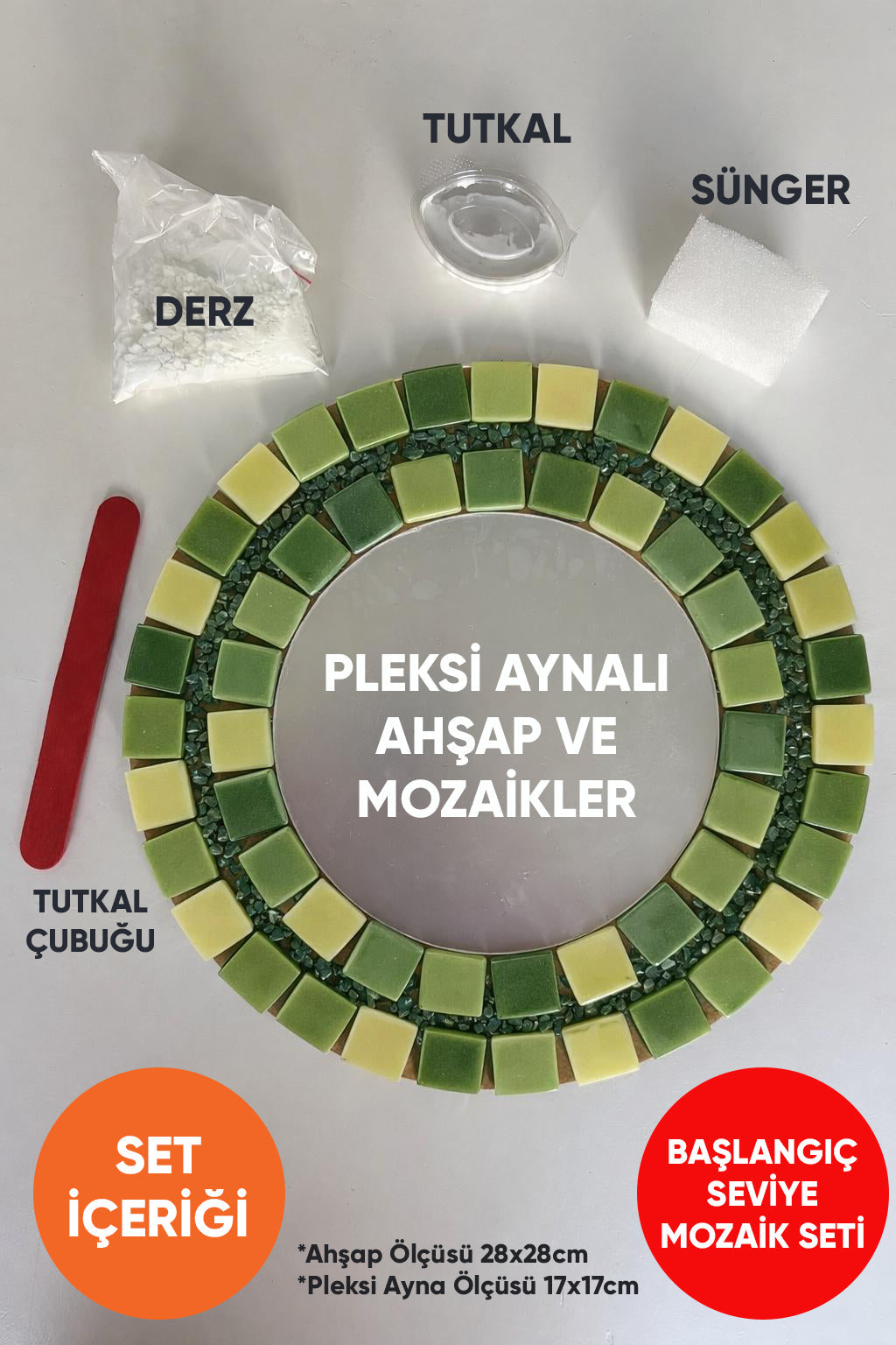 28x28cm Yuvarlak Pleksi Aynalı Yetişkin Set (Başlangıç Seviye) Yeşil